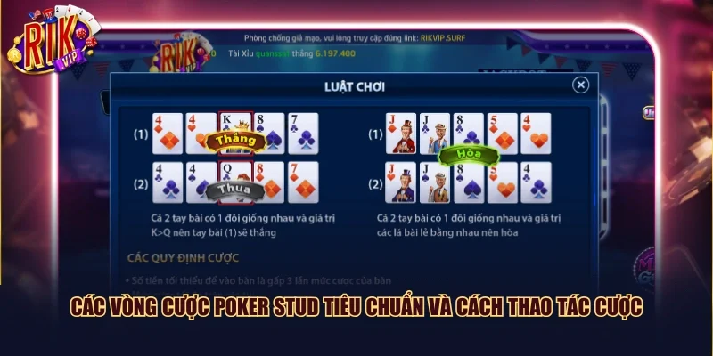 Các vòng cược Poker Stud tiêu chuẩn và cách thao tác cược