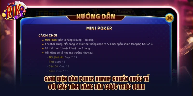 Giao diện bàn Poker Rikvip chuẩn quốc tế với các tính năng đặt cược trực quan